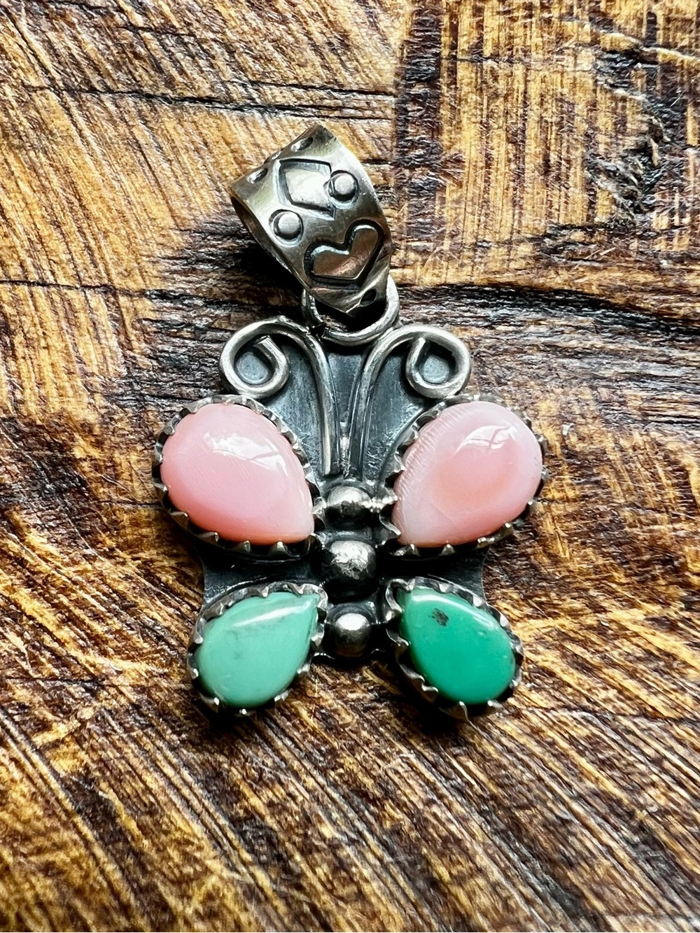 Sterling Silver Queen Conch Turquoise Petite Butterfly Pendant